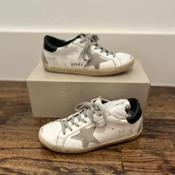 Golden Goose Superstar White Leather Sneakers Grey Star Black Back Size EUR 36 - Picture 5 of 16
